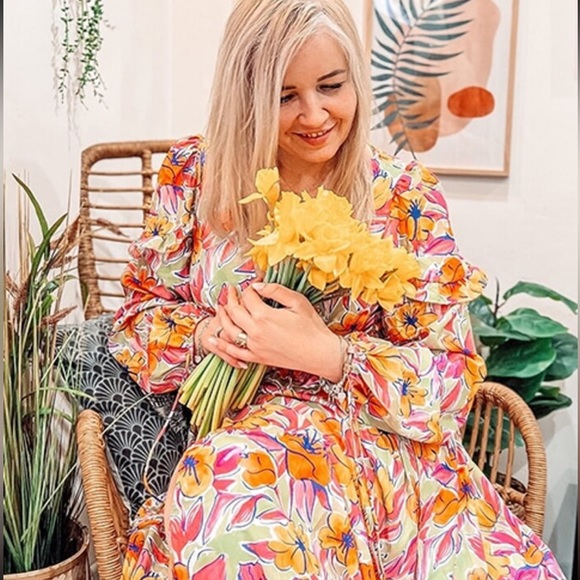 Floral Print Lantern Sleeve Split Thigh Dress - Picture 3 of 8